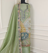 Organza Pista Green Unstitched Suit